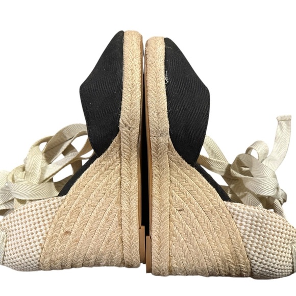 Reformation Camilla Lace Up Wedge Espadrille 7 Black - Picture 6 of 9